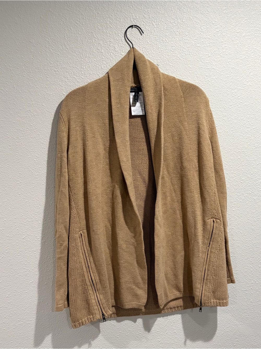 BCBGMaxAzria Tan Open-Front Shawl Collar Cardigan